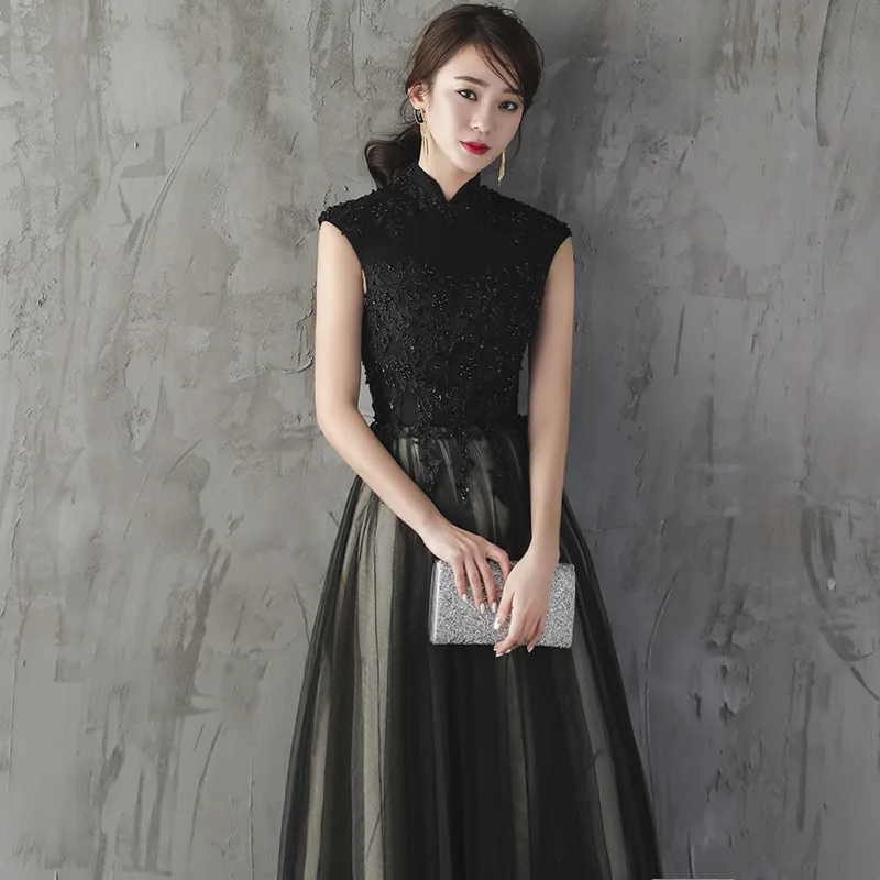 Женское платье в китайском стиле улучшенное Qipao размер Stylish стильное сатиновое откровенное с аппликацией тонкое вечернее платье