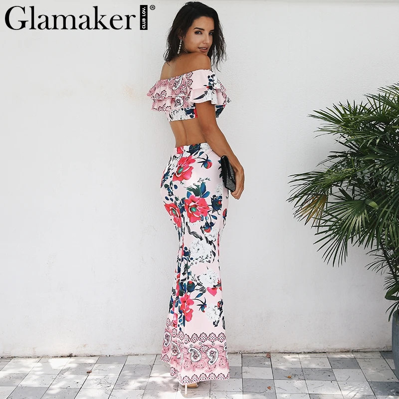 Женское пляжное платье с открытыми плечами Glamaker из двух частей оборками и