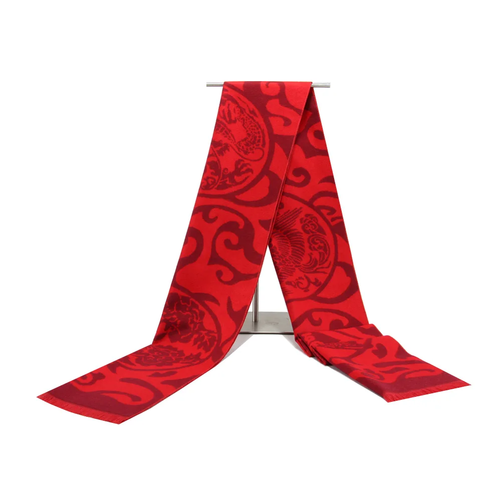 

Gift Company Annual Meeting Tassels Shawl Autumn Winter Men And Women Adult Red Scarf China Style Embroidery Scarves For Women