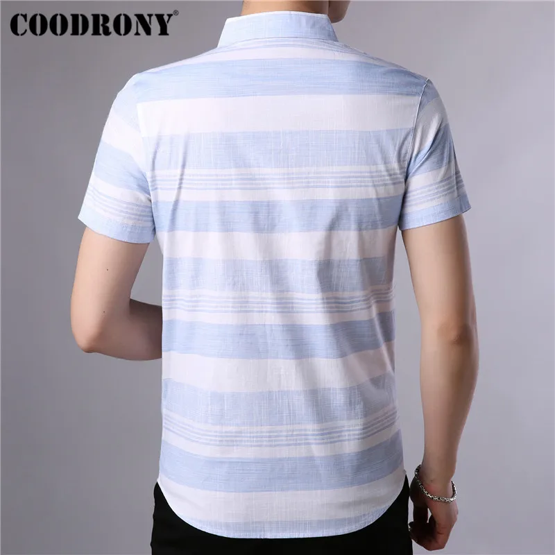 COODRONY, хлопок, крутая Летняя мужская рубашка с коротким рукавом, модная полосатая деловая Повседневная рубашка, Camisa Masculina S96008