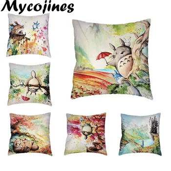 

Famous Japan Cartoon Cushion Cover Abstract Totoro Pillow Cover Colorful Cat Tree Umbrella Home Sofa Decorative Throw Pillows