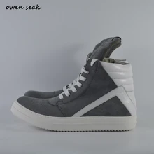 Оуэн Seak женская обувь из натуральной кожи с высоким берцем ботильоны роскошные кроссовки на шнуровке зимние сапоги Повседневное бренд молнии черная обувь на плоской подошве кроссовки