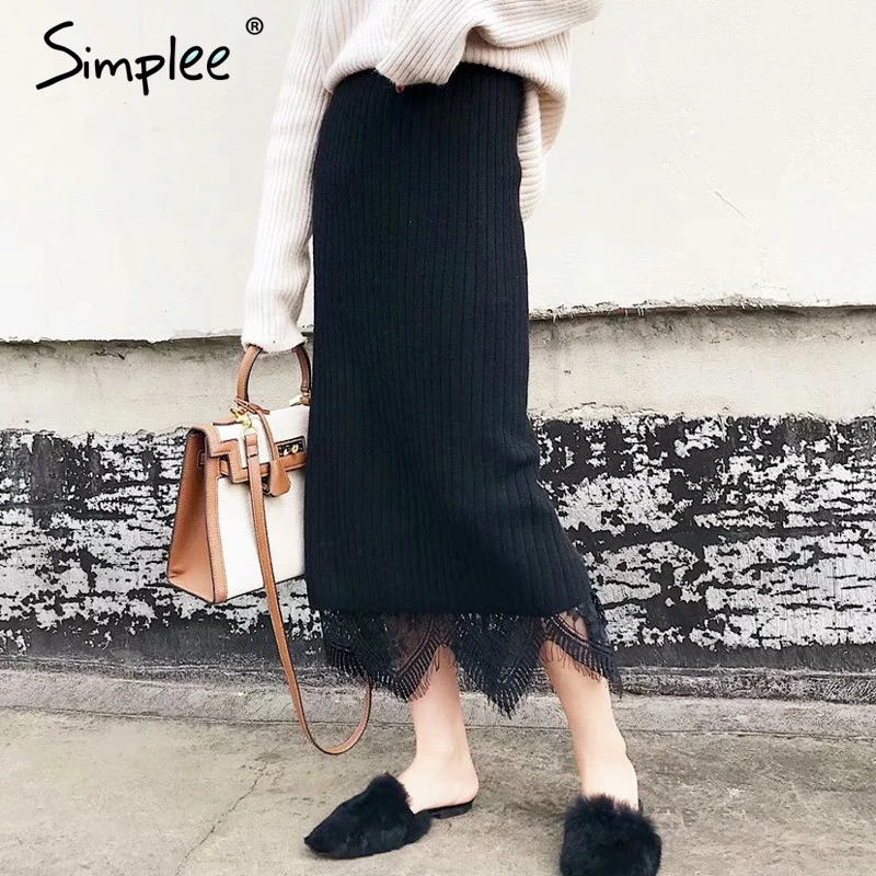 Simlpee Stretch knitted long skirt Korean style women fashion 2018 high