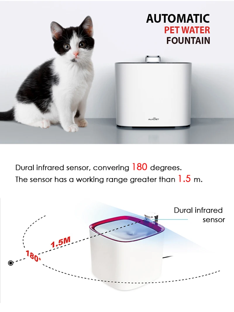 Автоматический индукционный фонтанный фильтр для домашних животных, здоровый и гигиенический питьевой фонтан, 3л Автоматическая электрическая чаша для воды для собак, флитер
