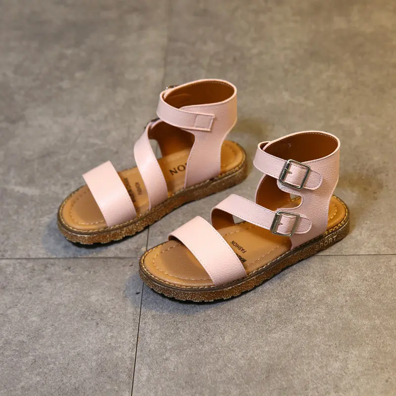 Летние новые детские сандалии, обувь на плоской подошве для девочек, Корейская версия римских сандалий с открытым носком для больших детей и студентов - Цвет: pink