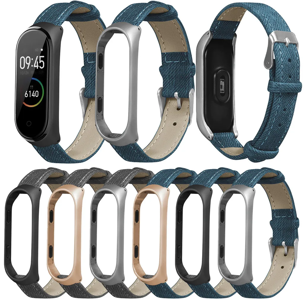 

Correa Mi Band 4 Strap Bracelet For Xiaomi Mi Band 4 Blue Denim Bracelet Metal Case Wristband Strap Watch Band For Xiaomi L0614