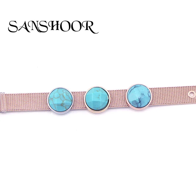 

SANSHOOR Jewelry Nature Stone Round Slide charms fit on Mesh Bracelet for Leather Wrap Bracelets drop shipping 1pcs