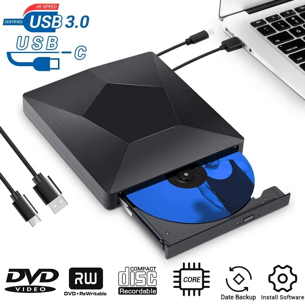 

YiYaYo Type C USB 3.0 External CD Drive DVD RW Burner Writer Optical Drive CD ROM Player for hp Apple Macbook PC Laptop Windows