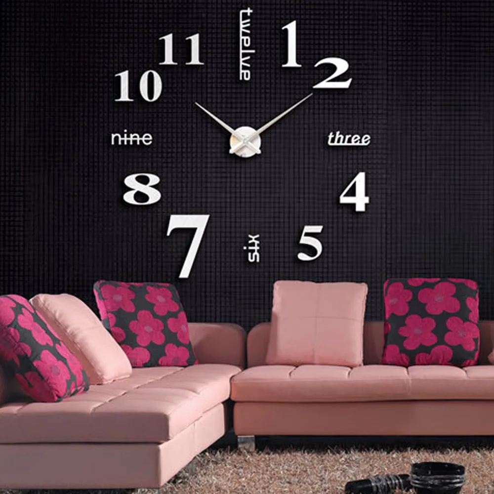 

Modern DIY Large Wall Clock 3D Mirror Surface Sticker Home Decor Art Design Wall Stickers Clocks