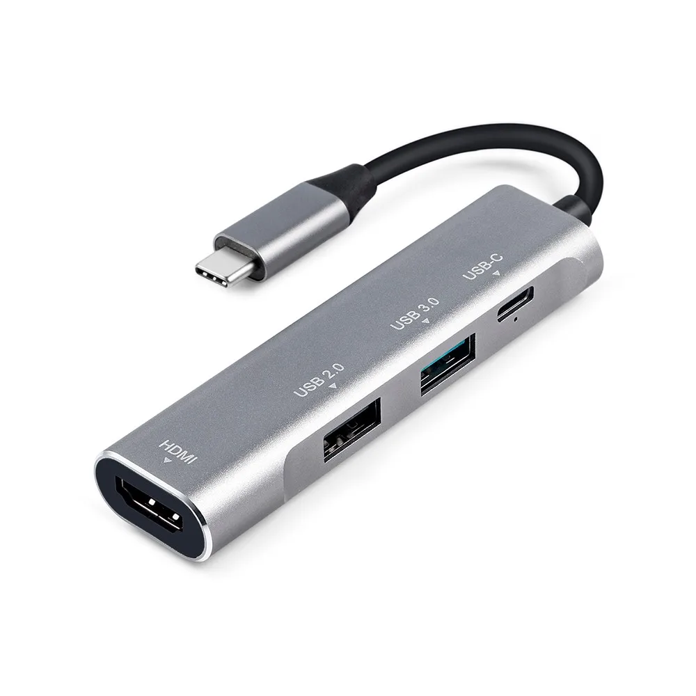 4 в 1 USB-C концентратор HDMI+ type-C+ USB3.0+ USB2.0 USB C концентратор многопортовый адаптер USB-C интерфейс концентратор для Xiaomi samsung Планшеты ноутбуки - Цвет: Серебристый