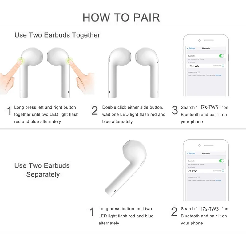 Bluetooth Earphones Earbuds Wireless Headset TWS Double Twins Stereo Music Headphone For iPhone 6 Samsung Android Xiaomi Huawei