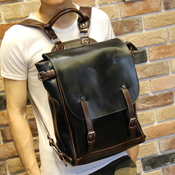 

Fashion Design Crazy Horse PU Leather Men's Backpack Youth School Bags for Teenagers Male Travel Backpacks Casual Laptop Bag