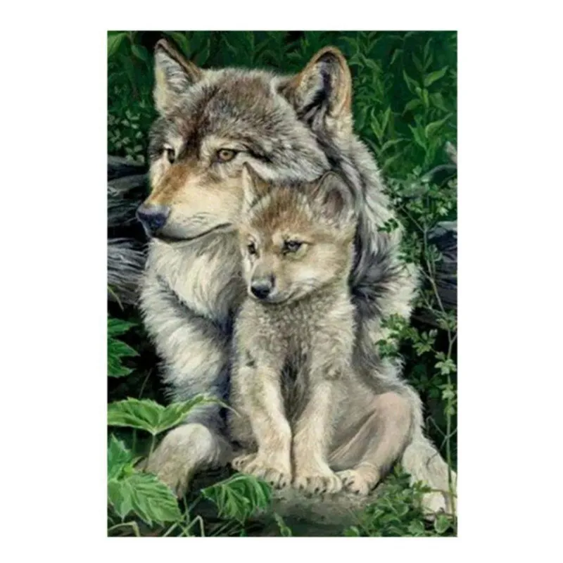 

DIY 5D Diamond Painting Full Drill Round Mother Wolf Animals Diamond Embroidery Patterns Home Decoration Stitch Mosaic
