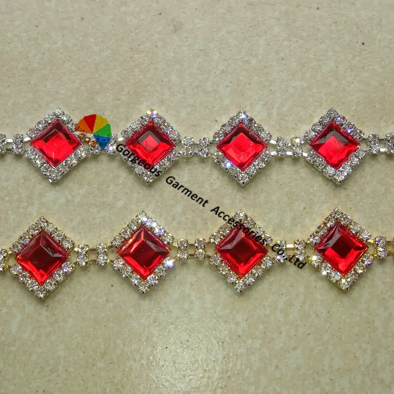 Цепочка из серебра и золота с кристаллами 18 мм 1 ярд|crystal chain|light siam1 yard |