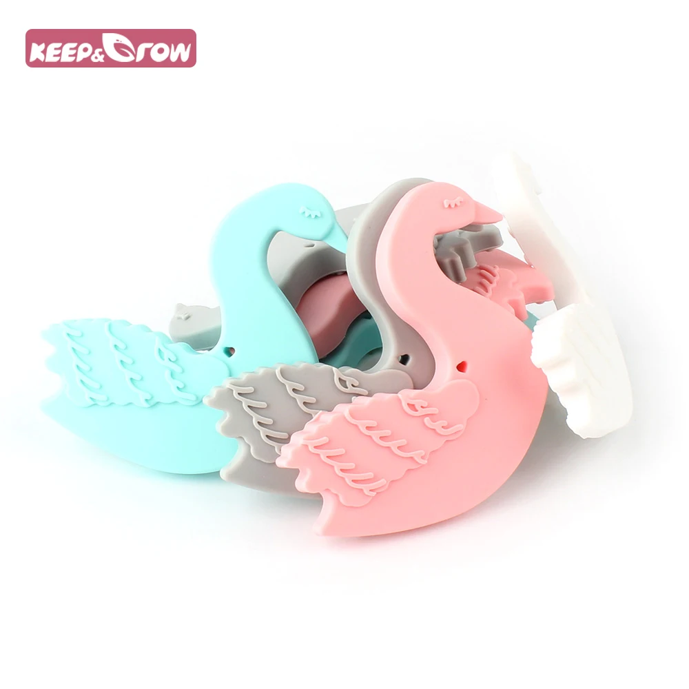 

KEEP&GROW 1pcs Swan Silicone Teethers rodent Infant Necklace Bracelet Mordedor Baby Gift Pendant DIY Pacifier Chain Toy BPA