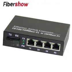 Оптоволоконный переключатель Ethernet 4 RJ45 1 SC оптический медиаконвертер одномодовый волоконный порт 10/100/1000 M