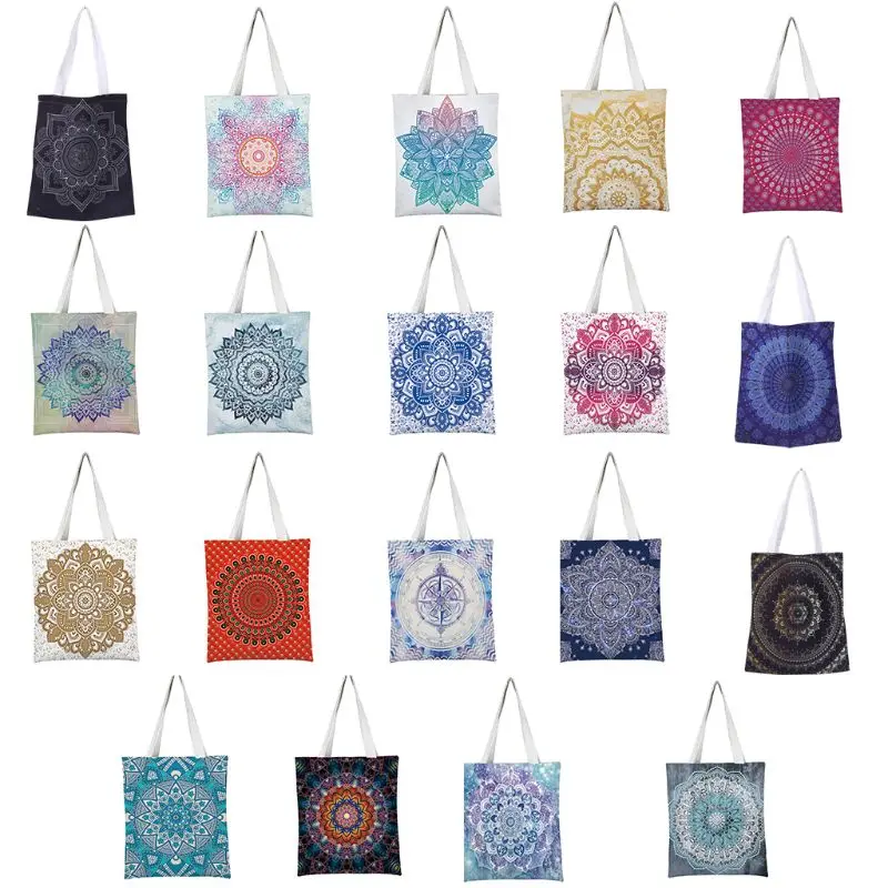 

Women Casual Mandala Pattern Canvas Shoulder Bag Lady Eco-friendly Shopping Tote Bag Female Multifunction Handbag 19 Styles 2019