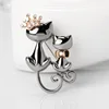 Vintage Métal Cristal Couple Reine Chat Broche Pour Femmes Maman Col Broches Corsage Double Animal Broche Badges Bijoux Accessoires ► Photo 2/6