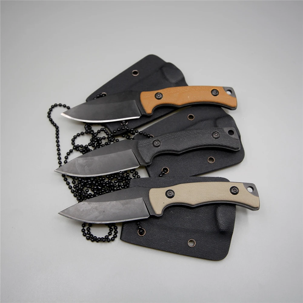 

Small neck straight knife fixed sawtooth necklace tactical outdoor survival fishing pocket n690 blade steel g10 camping knife