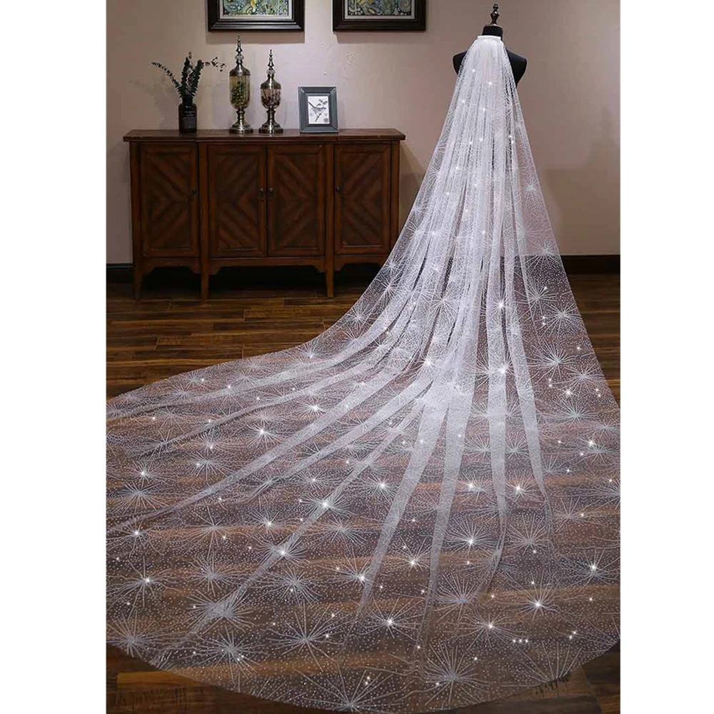 Ins/ новые белые/Шампанское Соборная вуаль широкий Bridal Veil аксессуаров свадебный С Блестками Блестящие Фата до пола с расческой