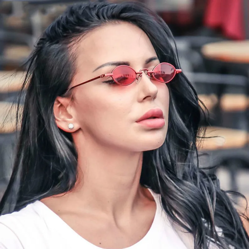 

2019 Metal Frame Oval Sunglasses Women Men Retro Small Sun Glasses Female Red Lens Glasses Luxury Brand Frame Shades Eyeglass