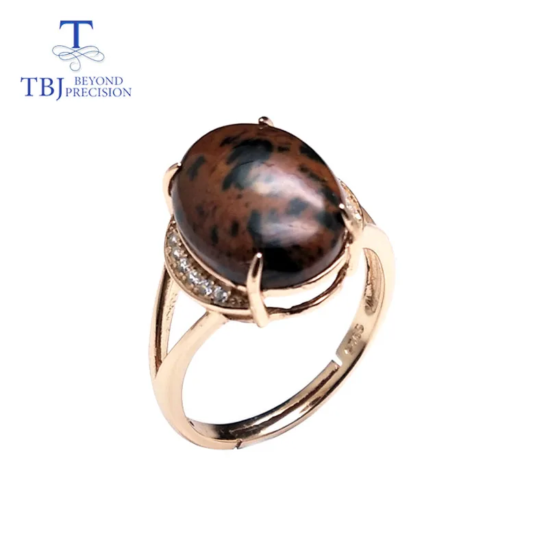 

TBJ,quality obsidian and jade natual colorful gemstone ring 925 sterling silver fine jewler for women daily wear with gift box