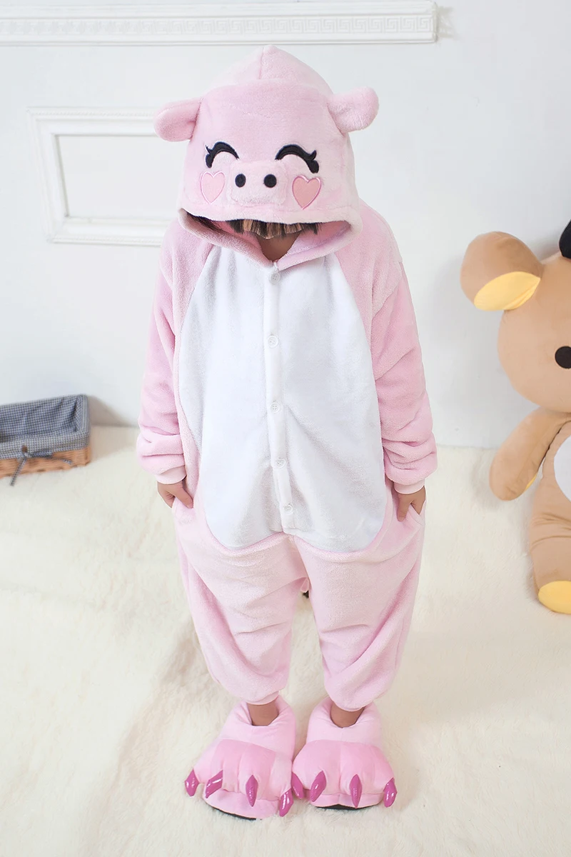 Kids Cartoon Pink Pig Animal Onesie Pajamas For Children Sleepsuit