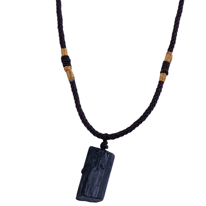 Women Men Natural Black Tourmaline Stone Pendant Necklace Crystal Gem Specimen