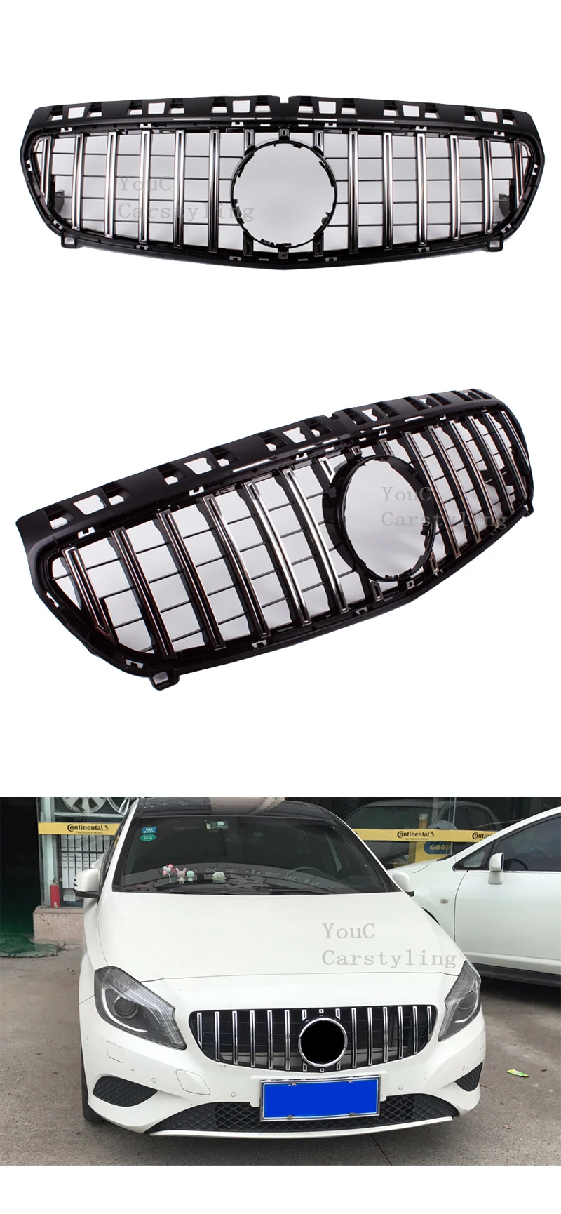 Front Grille GTR GT Grill Diamond AMG Style For Mercedes Benz A-Class W176 A180 A200 A260 A45 Car Styling Front Hood Mesh