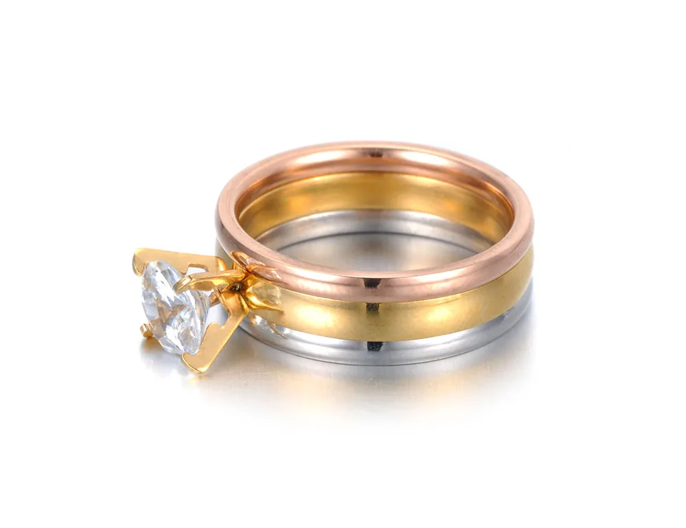 ZooMango 3 золотого цвета зубец Установка один CZ кристалл кольца из нержавеющей стали обручальное кольцо ювелирные изделия для женщин подарок Anillo ZR19039