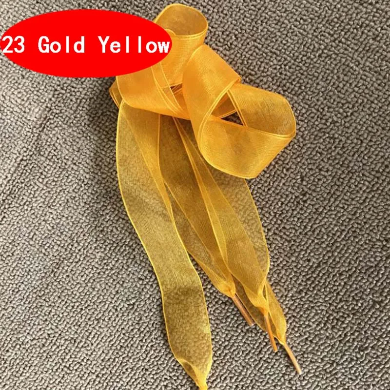 23 Gold Yellow 1 пара дешевые высокое качество широкий 2,5 см плоский атласный ленты шнурки для женщин принцесса обувь полиэстер обуви шнурки веревки - Цвет: 23 Gold Yellow