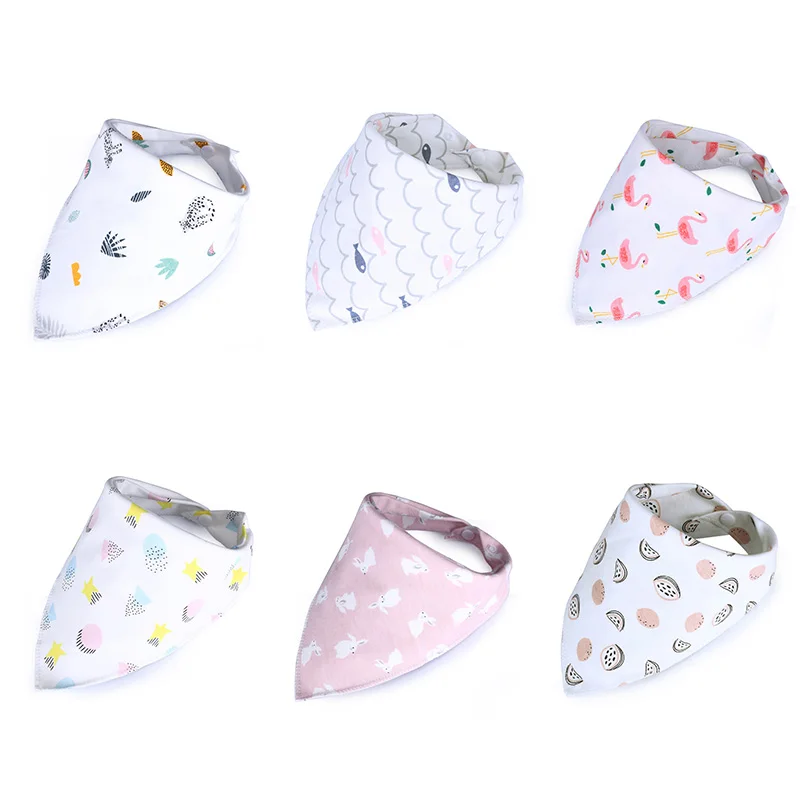 6pcs/lot Cartoon baby Bibs Cotton Bandana Newborn Soft Scarf Animal Burp Cloths Triangle for kids girl boy adjustable Baberos | Детская
