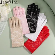JaneVini Дешевые Кружевные свадебные перчатки для невесты белые женские перчатки для танцев черные перчатки красные розовые перчатки для шампанского варежки Mariage
