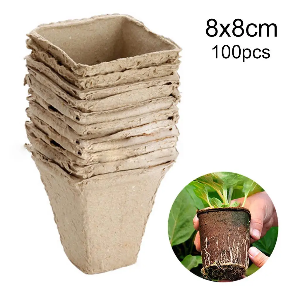 

100Pcs Plants Nursery Paper Pots Biodegradable Seedling Raising Cups Garden Tools