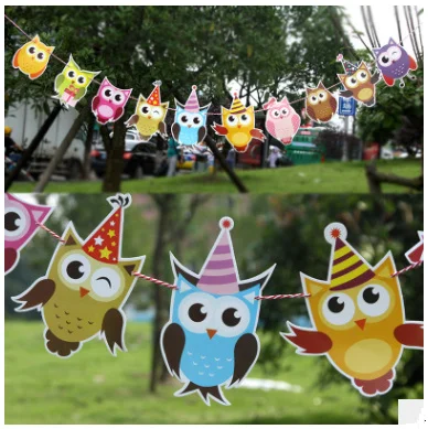 

Birthday Garland Cartoon Animal Owl Paper Flag Banner Baby Shower Decorations Kids Birthday Party Decor Party Supplies