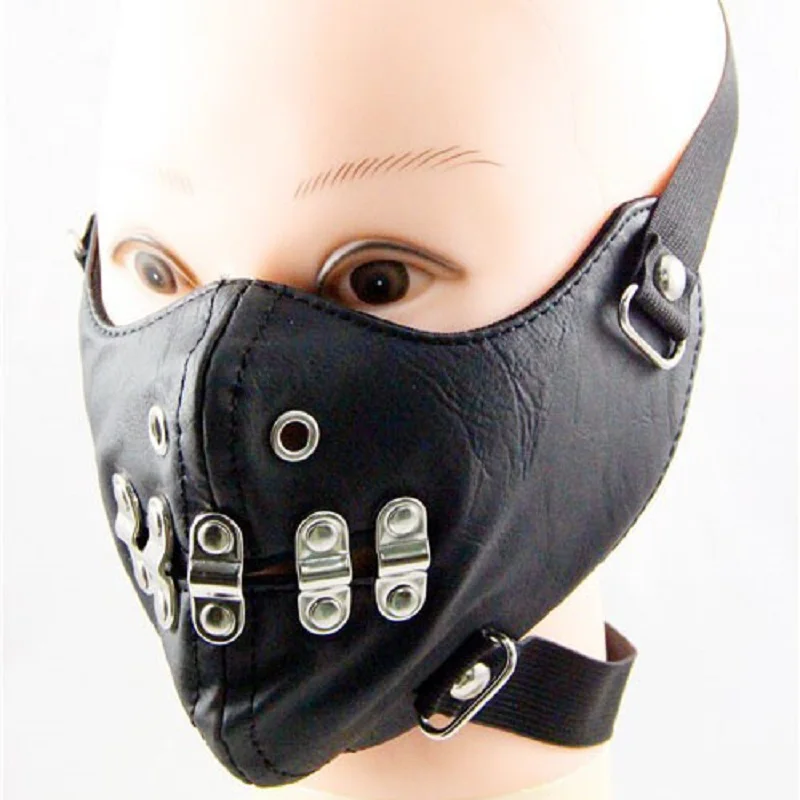 Мужская модная маска тренд в стиле Харадзюку черная кожаная для лица с
