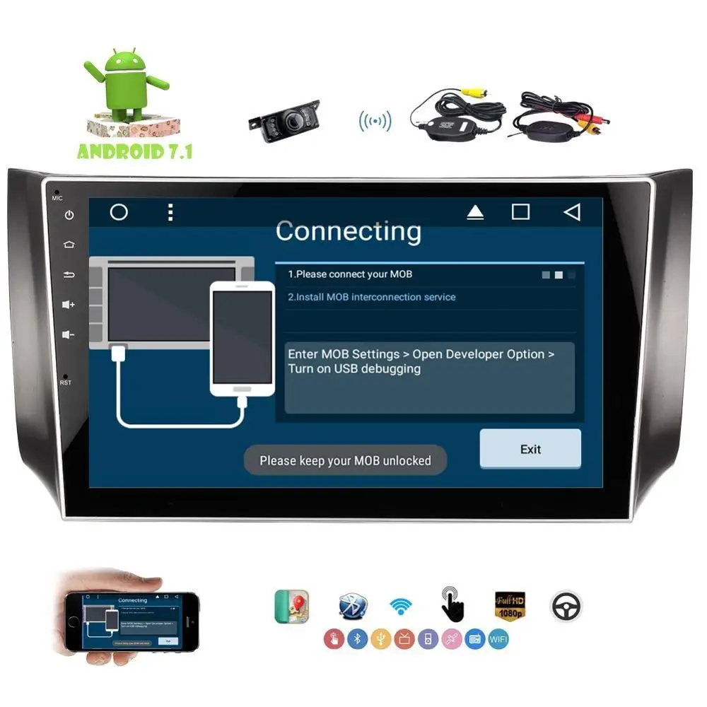 2 Din 10," стерео Android 7,1 Quad-core автомобильное радио с GPS навигации Поддержка SWC/FM/AM радио/USB/Bluetooth+ Беспроводной Камера