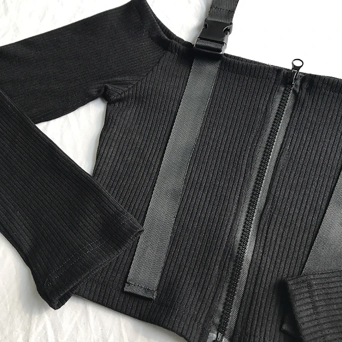 Рубашки женские короткий топ с длинными рукавами, Корейская одежда Harajuku уличная футболка, топы с открытыми плечами для женщин Готический