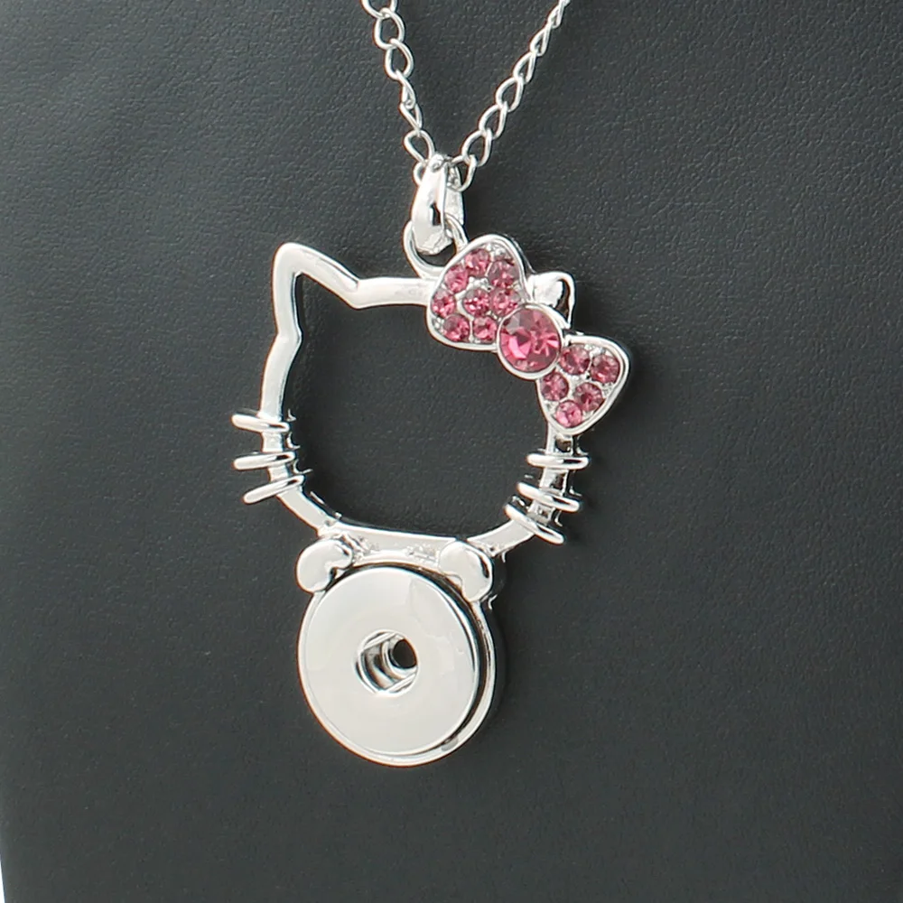 

4Color Xinnver Snap Button Jewelry Cute Cat Charms Necklace Fit 18MM Button Snap Custom Pendant Sweater Chain ZG009