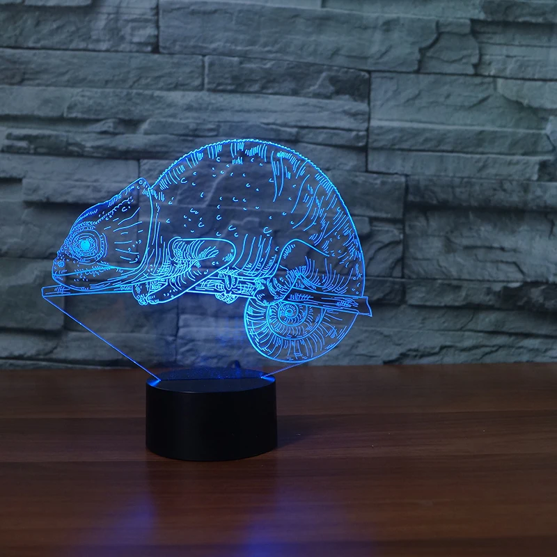 7 цветов светодиодный сенсорный 3D лампа ящерица Хамелеон настольная подарки для