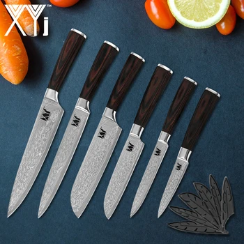 

XYj Home Kitchen Knife Tool Sets 7Cr17 Steel Blade Knife Cleaver Beef Utility Chef Knives Laser Pattern Color Wooden Handle