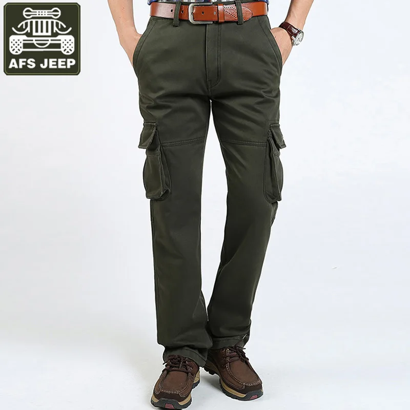 Winter Cargo Pant Men Fleece Warm Pant Men Military Casual Straight Trousers Men Many Pockets