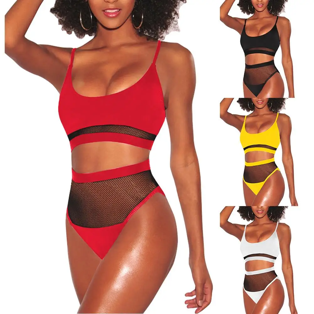 

NEW Sexy Mesh Patchwork High Waist Bikini Set Summer Beach Women Two-piece Swimsuit