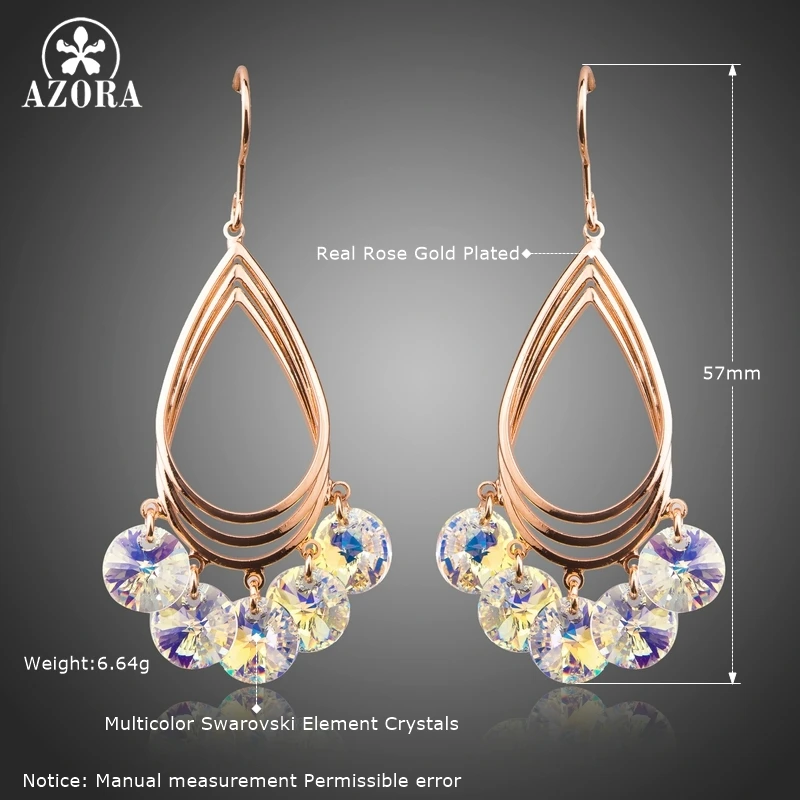 AZORA Dangle Earrings for Women Rose Gold Color Multicolor Crystals Water Drop Earrings Female Wedding Party Jewelry TE0307