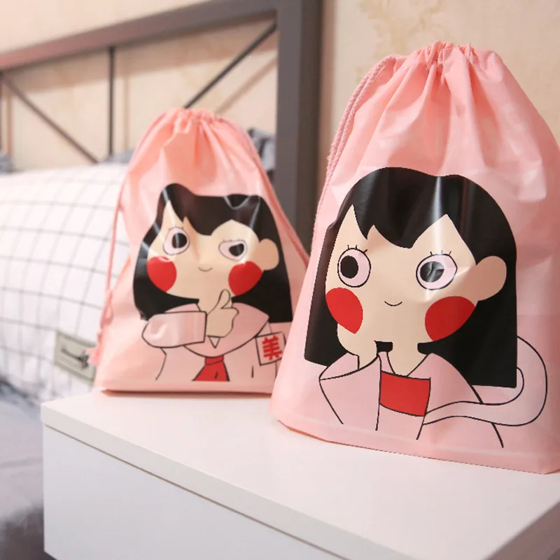 

PACGOTH New Cute Cartoon Girl Pink Waterproof Travel Accessories Storage Bags Fashion Drawstring Shoe Bag Size 27cm x33cm,1Piece
