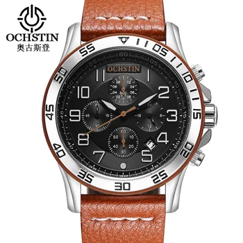 OCHSTIN Fashion Sport Men Watches Top Brand Luxury Genuine Leather Quartz Chronograph Wrist Watch Men Waterproof Relojes Hombre men watches eyki brand luxury waterproof genuine leather quartz watch classic independent seconds fashion casual watches hodinky