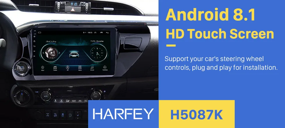 Discount Harfey 10.1" Android 8.1 HD Autoradio Car Stereo 2 Din for TOYOTA HILUX Left Hand Driver 2016-2018 with Bluetooth GPS Navi USB 0