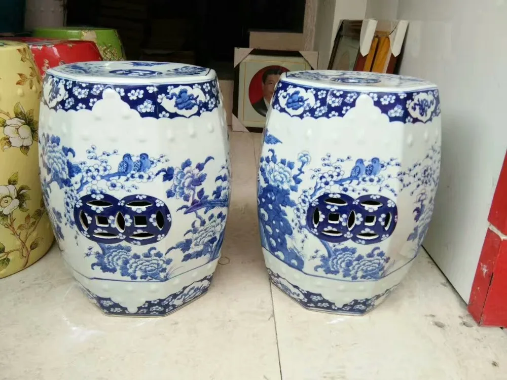 Blue White Antique Stool For Dressing Table Drum Chinese Porcelain Garden Ceramic Jingdezhen