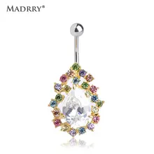 Madrry Colorful Rhinestone Navel Piercing Water Drop Belly Button Rings For Women Sexy Body Jewelry Violetta