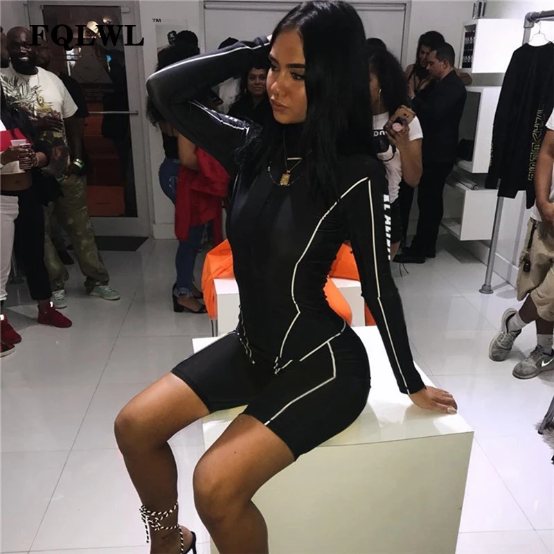 FQLWL сексуальные комбинезоны с длинным рукавом буквенным принтом женский